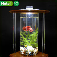 [HATELI] ตู้ปลาปลาCreativeไม้ไผ่Aquariumสุ่มสีMiniตู้ปลาเดสก์ทอป (ประกอบด้วยทราย,ฝาครอบ,โคมไฟ)