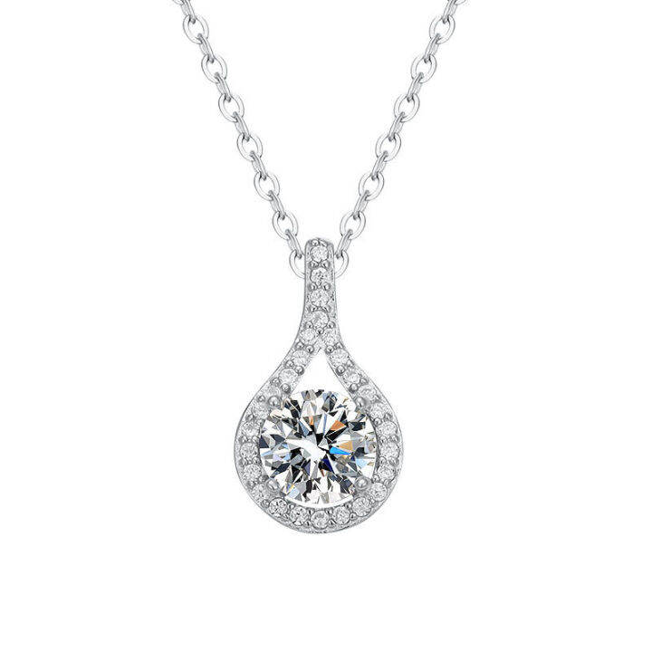 moissanite-925-silver-necklace-jewelry-wholesale-ladies-niche-water-drop-pendant-korean-temperament-2-karat-choker