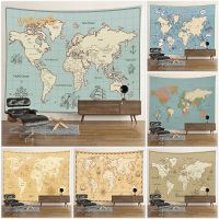 Vintage World Map Tapestry Wall Hanging High-Definition Map Bedroom Study Decoration Aesthetic Fabric Printed Large Tapestry Knitting  Crochet