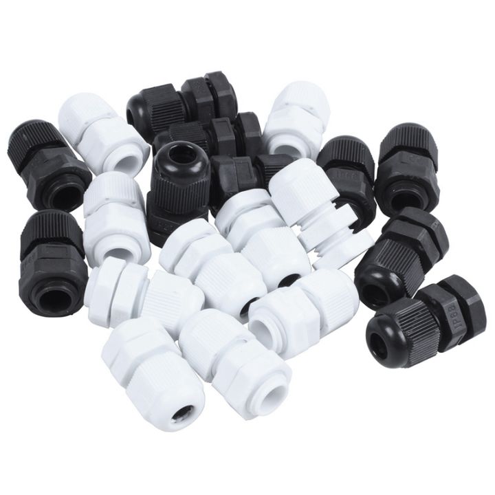 20pcs-waterproof-adjustable-pg7-3-5-6mm-cable-gland-joints-black-white