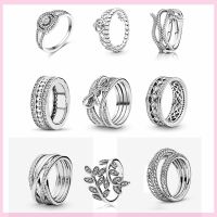 925 Silver Stackable Vintage Leaf Ring For Women Crystal S925 Bowknot Rings Original Brand Finger Anniversary Retro Jewelry