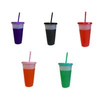 700ML 5PCS Straw Cup With Lid Reusable Cups Colorful Solid Color Changing Plastic Tumbler Magical Juice Coffee Mug Tumblers