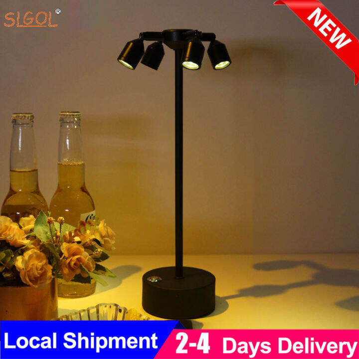 SLGOL LED Bar Table Lamp Touch Sensor Retro Atmosphere Lights USB Rechargeable Metal Desk Lamp