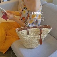 Uniqlo New Fashion version Lillo French one-shoulder large-capacity corn husk woven portable straw woven vegetable basket holiday beach bag for women retro