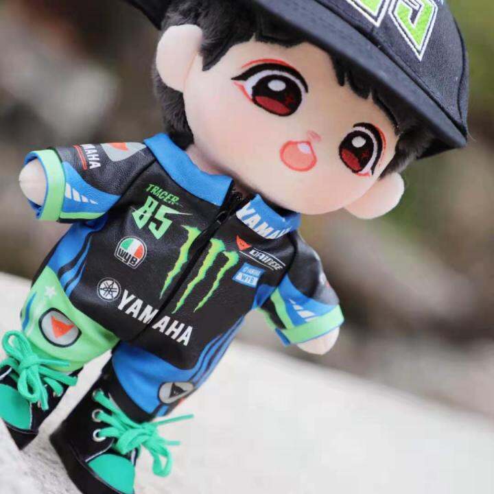 original-20cm-cotton-doll-cute-plush-toy-stuffed-doll-cosplay-wang-yibo-racing-suit-doll-clothes-hat-shoes