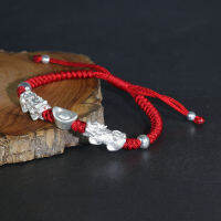 Real 925 Sterling Silver Double Pixiu With Ingot Tibetan Handmade Knots Lucky Red Rope Bracelet For Men And Women Amulet Jewelry