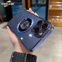 Kisscase เคสสำหรับ IPhone15ProMax โปร่งใสเคลือบอิเล็คโทรเพลทเคส Magsafe พร้อมเคสโทรศัพท์ฟิล์มเลนส์รั่วสำหรับ Apple15ชัดเจนแบบ HD เคส PC แบบแข็ง