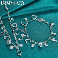 URMYLADY 925เงินสเตอร์ลิง/ครอส/ดาว/สร้อยคอจี้พระจันทร์สร้อยข้อมือสำหรับงานแต่งงานผู้หญิงเครื่องประดับแฟชั่นปาร์ตี้ที่มีเสน่ห์