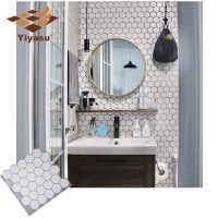 【❉HOT SALE❉】 shang815558 สติกเกอร์ไวนิลสีขาวหกเหลี่ยมปิด Self Adhesive Wallpaper 3d เปลือกและติดกระเบื้องติดผนังสี่เหลี่ยมสำหรับห้องครัวและห้องน้ำกันน้ำมันกระเด็น