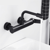 Kitchen Faucets Black ss Dual Hole Wall Mounted Bathroom 360 Rotate Washbasin Faucet Cold Hot Water Sink Crane Mixer Taps