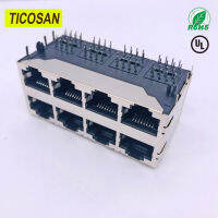 Ticosan RJ45 2*4 4พอร์ตป้องกัน RJ45 8P8C หญิงแจ็คเชื่อมต่อโดยไม่ต้อง LED PCB เมาเครือข่ายอินเทอร์เน็ต Modular