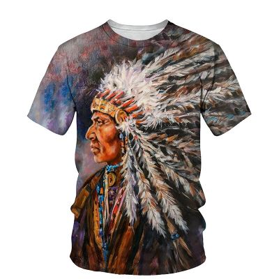 Mens Summer Indian Culture 3D Printed T-shirt Short Sleeve Round Neck 3D Style Casual Fashion Street Hip Hop Breathable and Com