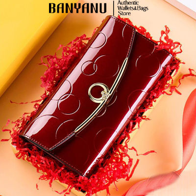 TOP☆BANYANU Fashion Cowhide Genuine Leather Wallet Women Card Holder Phone Hand Bag Anti RFID Long Purse for Party Birthday Gifts