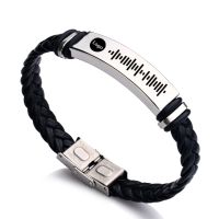 Customized Code Favorite Song Bracelet Stainless Steel Leather Music Teacher Boyfriend Girlfriend Gift Music Lover