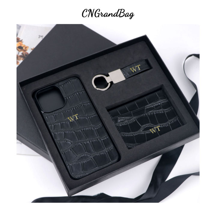 customized-initials-gift-set-crocodile-pattern-leather-phone-case-for-iphone-keychain-card-holder-gift-box-set-business-gift-set-card-holders