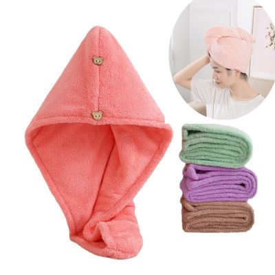 hotx 【cw】 Microfiber Hair TowelCare Cap with ButtonSuper Absorbent Wrap Fast Drying  Accessories