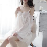 ? Sexy lingerie dew shoulder strap nightgown perspective gauze eyelash pajamas suit uniform temptation