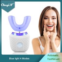 ✾♣﹉ CkeyiN Sonic Vibration Electric Toothbrush U-Shaped Silicone Automatic Toothbrush Waterproof Blue Light Teeth Whitening Brush