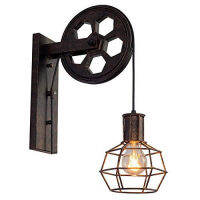 R Loft Industrial Wheel Design Wall Sconces Vintage Creative Lifting Pulley Wall Lamp