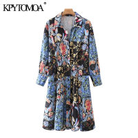 KPYTOMOA Women 2021 Fashion Patchwork Floral Print Mini Shirt Dress Vintage Long Sleeve Button-up Female Dresses Vestidos Mujer