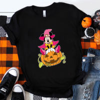 [size S-3XL]Halloween T-shirt ผ้าฝ้ายแขนสั้น มิกกี้เมาส์คลับเฮาส์ มินนี่ขี่แจ็คโอแลนเทิร์น ลายพิมพ์ เสื้อผ้าวันหยุด ของขวัญวันฮาโลวีน