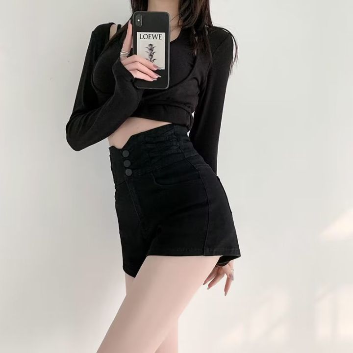 seaural-กางเกงยีนส์ขา-mode-korea-สำหรับผู้หญิง-กางเกงยีนส์ขาสั้นสไตล์-jy2230-celana-pendek-denim-กางเกงเดนิมขาสั้น