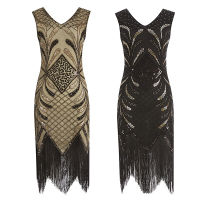 2022 Women Party Dress Robe Femme 1920s Great Gatsby Flapper Sequin Fringe Midi Dress Vestido Summer Art Deco Retro Lady Dress