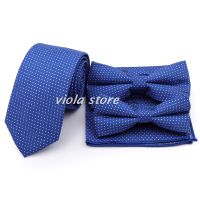 Cute Blue Pink Dot 6cm Cotton Necktie Set Men Kids Butterfly Wedding Party Banquet Bowtie Hankie Cravat Gift Accessory Gift Boys Clothing