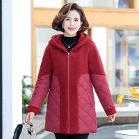 ❂ Mother female long add wool in winter thickening cotton-padded jacket coat stitching cotton-padded clothes 40 50 old lambs wool coat