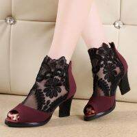 Cross-border supply ebay hot style big yards yarn thick with lace fish mouth of high heels for womens shoes sandals 43