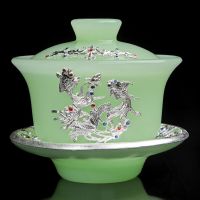 เครื่องเคลือบหยกชุดชา Gaiwan 150มล. ถ้วยของขวัญวันเกิดงานฝีมือการตกแต่งที่สร้างสรรค์ถ้วยชากังฟูจีนถ้วยน้ำชาถ้วยหลัก