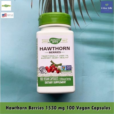 สมุนไพร ฮอว์ธอร์น Hawthorn Berries 1530 mg 100 Vegan Capsules - Natures Way #ฮอว์ธอร์นเบอร์รี่