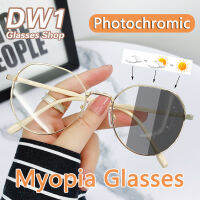 4 In 1 Photochromic สายตาสั้นแว่นตาผู้หญิง-0.5ถึง-6.0สาวกรอบโลหะเปลี่ยนสีแว่นตาป้องกันแสงสีฟ้าสายตาสั้นแว่นตา