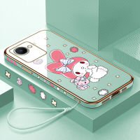 เคสสำหรับ Realme C30ฟรีเชือกเส้นเล็ก + การ์ตูนน่ารัก Melody SquarePants ขอบแบบปลอกชุบเปลือกโทรศัพท์หรูหราชุบกรณีโทรศัพท์อ่อน