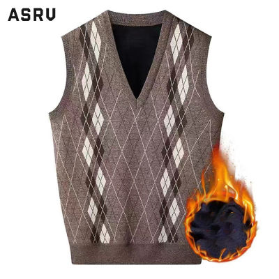 ASRV เสื้อกั๊กชาย เสื้อกั๊กผู้ชาย vest for men เสื้อกั๊กกันหนาวแบบถักคอวีแบบหนาสำหรับฤดูหนาววัยกลางคนและผู้สูงอายุสำหรับคุณพ่อขนาดใหญ่พิเศษ