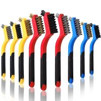 9Pcs Wire Brush Set Nylon Brass Stainless Steel Bristles with Curved Handle Grip, for Rust Remover Dirt Paint Removal