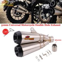 51mm Universal Motorcycle Double Hole Muffler System Escape Moto Motocross Scooter Exhaust For Benelli BJ500 Z1000 S1000RR R1