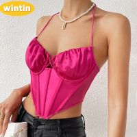 Wintin European and American Fashion New Style Design Satin Mesh Fishbone Strap Diamond Double-Layer Pleated Vest 10657