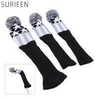 ◈ SURIEEN 3 Pcs Pom Pom Golf Wood Club Head Covers Headcover ถักถุงเท้าคอยาว Golf Club Cover Headcovers Soft Protect Set