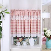 【YD】 pink white plaid short curtain checkered bay window half bedroom dormitory lace partition semi shading cloth