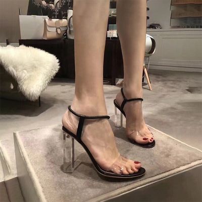 รองเท้าแตะแฟชั่นประดับคริสตัลสำหรับผู้หญิง,รองเท้าฤดูร้อนใหม่รองเท้าแตะสายเดี่ยวส้นสูงโปร่งแสงสำหรับผู้หญิง2022