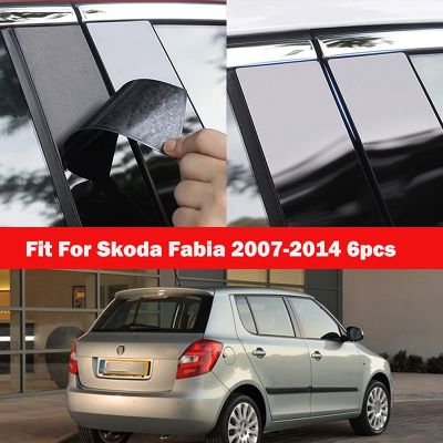 ♈∈ 6Pcs Car Pillar Posts Window Molding Cover Trims Decoration Stickers Glossy Black Styling for Skoda Fabia 2007-2012 2013 2014