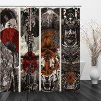 ซามูไรญี่ปุ่น Cool Tiger Bath Curtain สีแดง Sun Mountain Fuji Art Black Bath Curtain ชุดตกแต่งห้องน้ำตะขอกันน้ำ 180 * 180 ซม