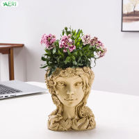 AERJ Resin Goddess Head Flower Pot Outdoor Garden Flower Pot for Housewarming Festive Gift