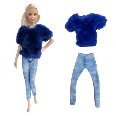 1ชุดกางเกงยีนส์เลียนแบบเสื้อสีฟ้า/ฤดูหนาวฤดูใบไม้ร่วงปาร์ตี้ลำลองสำหรับตุ๊กตาบาร์บี้อุปกรณ์1/6ตุ๊กตาของเล่น299K