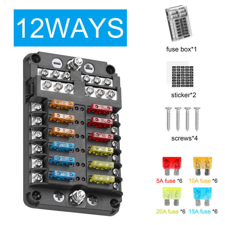 NANWEI Positive and Negative Anodes Fuse Block Box Transparent Cover Fuses Holder with LED