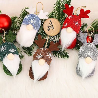 【CW】 Antlers Knitted Hat Faceless Doll Christmas Decorations Tree Decoration Hanging Piece Accessories Xmas Tree Hanging Ornaments