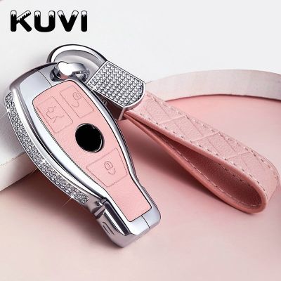 Diamond Zinc Alloy Leather Car Key Bag Case Cover Key Holder For Mercedes Benz W203 W210 W211 W124 W202 W204 AMG Accessories