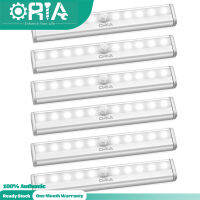 ORIA 6PCS ไฟเซ็นเซอร์การเคลื่อนไหว 10 LED DIY แบตเตอรี่ไฟกลางคืน Stick บนบันไดไฟตู้เสื้อผ้าไฟบาร์