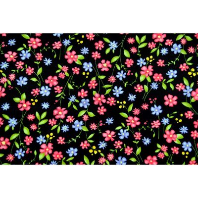 [SALE] 45x55 ซม. ผ้าเมตร ผ้าคอตตอน ผ้าฝ้ายแท้ 100 ลายดอกไม้เล็กน่ารัก สีแดง น้ำเงิน บนพื้นสีดำ